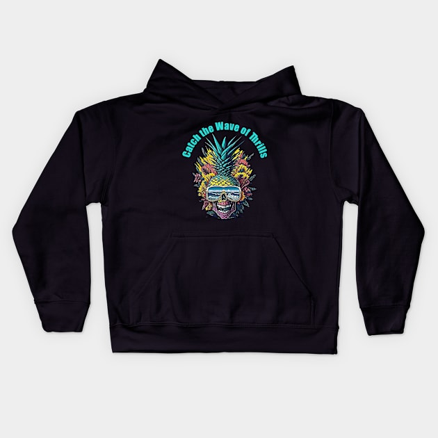 Summer color in Pineapple skull face, Catch the Wave of Thrills Kids Hoodie by Collagedream